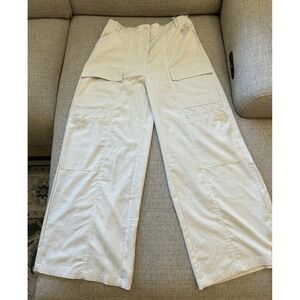 Hunter & Brown Pants Women's L Khaki Wide Leg Baggy Cargo Retro Linen Cotton NWT